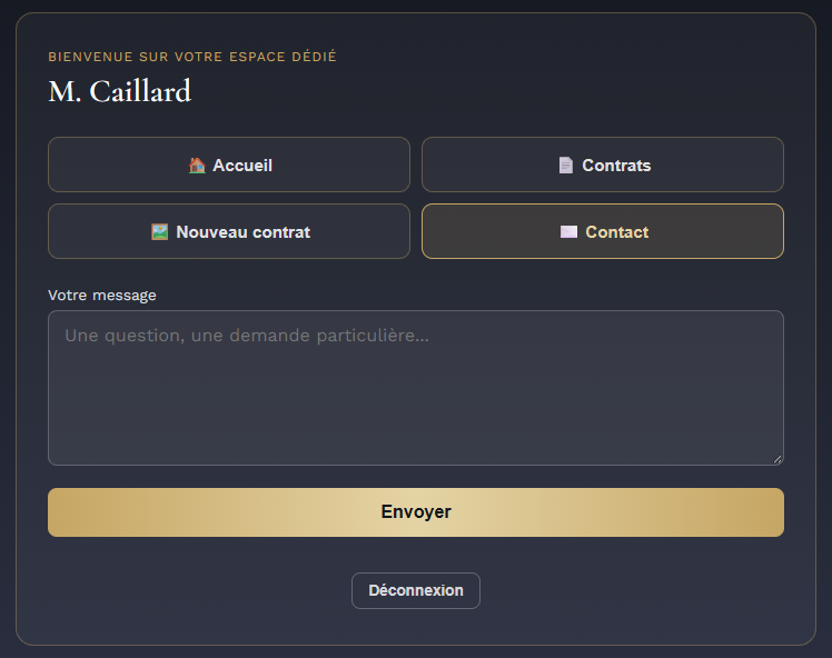 Espace professionnel, onglet Contact